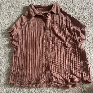Free People Short Sleeve Button Down Top - Size L - Like New